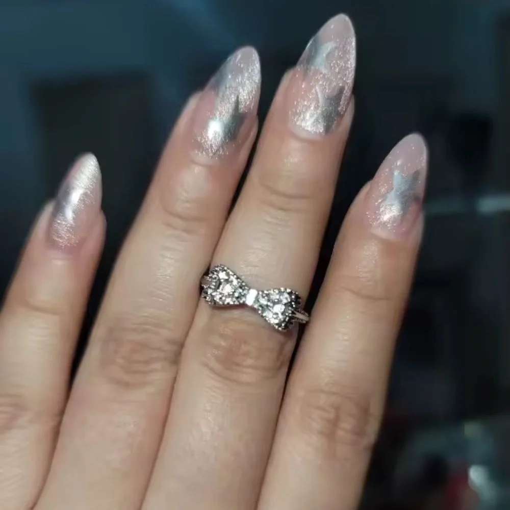 Dainty Crystal Bow Ring | Elegant Silver Jewelry